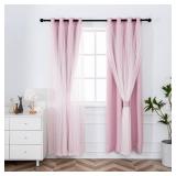 INLINAS Pale Pink Blackout Curtains with Sheer Overlay - Grommet Top Thermal and Noise Reduction Panels for Bedroom and Living Room Light Blocking and Energy Saving, 52 x 63 Inches, Set of 2