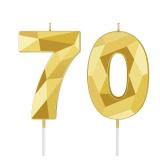 Nuanchu 70th Birthday Candles, Happy Birthday Cake Topper 3D Diamond Shape Numeral Sparkler Number Candles for Men Women Party Wedding Decoration Theme Party (Gold)