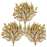 40 Pieces Gold Glittered Artificial Leaf Spray Picks 12 Tall for Christmas Winter Wedding Wreath Tree Swag Floral Arrangment Vase Bouquets Table Centerpieces Decoration