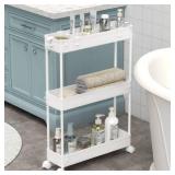 SPACELEAD Slim Storage Cart 3 Tier,Bathroom Organizer Rolling Utility, Mobile Shelving Unit Slide Out for Office, Kitchen, Laundry Room & Narrow Places,White