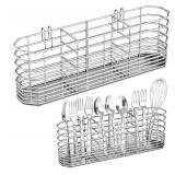 304 Stainless Steel Utensil Holder, Silverware Drying Rack with Hooks for Dish Drainer, Knife and Fork Drainer Basket with 3 Divided Compartments, Kitchen Drainage Basket Accessories, Rust Proof