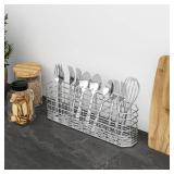 304 Stainless Steel Utensil Holder, Silverware Drying Rack with Hooks for Dish Drainer, Knife and Fork Drainer Basket with 3 Divided Compartments, Kitchen Drainage Basket Accessories, Rust Proof