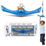 YAMIPROBI Ninja-Twister Swing Spins Set: Slackline Attachments - 360° Handle Twist-Spin Flips Toy Activate Ninja Powers Warrior Accessories Kids Hang Toys for Playground Backyard Blue