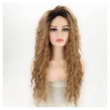 Fencca Long Curly Wavy Wig Honey Blonde Wigs for Women Brown with Highlights Curly Wig Loose Wave Hair Glueless Heat Resistant Synthetic Wig Brown mixed Blonde Wigs for Daily Party Use