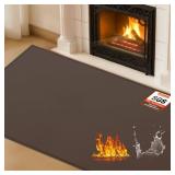 Hearth Rugs for Fireplaces Fire Resistant, 48 x 28 x 0.04 inch Fireproof Fireplace Mat Hearth Rug, Hearth Pads for Wood Stove Fireplace Indoor Outdoor, Protect Floors Carpets from Sparks Embers-Brown