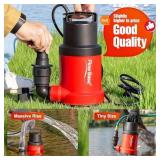 Flowbase 1HP 5000GPH Sump Pump - Clean/Dirty Water Portable Transfer Submersible Pump for Swimming Pool, Garden Pond, Basement with 10ft Power Cord,Remove Water Level Down to 0.2