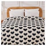 FY FIBER HOUSE Heart Flannel King Blanket Soft Cozy Blankets for Lover Gifts All Season Use, 90x108 Inches, Black White