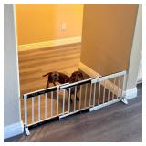 White Metal Dog Gate for Small Dogs - 13.3 Short Freestanding Puppy Gate with Retractable Sliding Rail, No Installation, Indoor/Outdoor Use, Foldable & Portable Pet Barrier