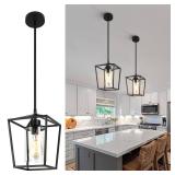 GZJunYo 2 Pack 1-Light Black Pendant Lights for Kitchen Island, Farmhouse Metal Pendant Light Iron Cage Hanging Light Fixtures with Clear Glass Shade for Dining Room, Entryway, Hallway, Foyer