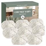 Mellobello Jumbo Chunky Yarn for Hand Knitting - Super Thick Chenille Chunky Yarn for Crocheting - Extra Soft Bulky Fluffy Blanket Big Yarn 8 Jumbo Pack (27yds,8 oz Each Skein) Cream White