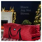 ZOBER 600D Oxford Fabric Large Rolling Christmas Tree Storage Bag - Fits 9 Ft Artificial Trees - Waterproof Christmas Tree Bag For Storage Box For Xmas, Durable Handles and Wheels - Quilted Red
