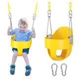 DECORLIFE Toddler Swing - High Back Full Bucket Seat for Ages 1-3, 330lb Capacity, Baby Infant Swing Outdoor with Safety Design, Plastic-Coated Chains, Carabiners for Backyard, Garden-Yellow
