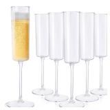 Ciaell 24 Pack Plastic Champagne Flutes - Clear 6 Oz Disposable Champagne Glasses - Square Plastic Toasting Glasses for Party Birthday Anniversary Wedding