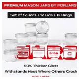 FORJARS Premium Mason Jars with Lids 4oz | Regular Mouth Canning Jars | 12-Pack Glass Jars for Jam, Jelly, Pickling, Food Storage, Freezer Safe, Airtight Bulk Set