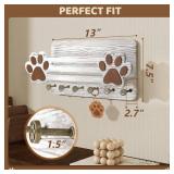 MTERSN Farmhouse Dog Leash Holder for Wall - Cute Dog Accessories Storage Organizer with Floating Shelf and 6 Key Hooks Key Holder Wall Mount for Rustic Home Decor (White)