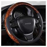 KAFEEK Wood Grain Steering Wheel Cover Microfiber Leather Universal 14 1/2-15 inch, Car Steering Wheel Cover Men Women, Comfortable, Anti-Slip, Odorless, Brown