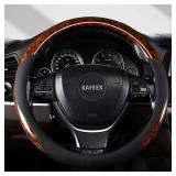 KAFEEK Wood Grain Steering Wheel Cover Microfiber Leather Universal 14 1/2-15 inch, Car Steering Wheel Cover Men Women, Comfortable, Anti-Slip, Odorless, Brown