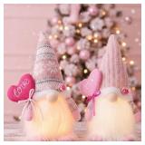 Pink Gnome Couple Valentines Day Decorations - 12'' Light Handmade Gnome Plush Doll Valentines Gifts for Her - Home Indoor Office Tabletop Mantel Pink Valentines Decor - Romantic Anniversary Vday Gift