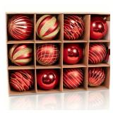 12PCS Red Gold Christmas Ball Ornaments, 3.15 Large Shatterproof Plastic Hand-Painted Glitter Xmas Tree Decorations (Red & Gold)