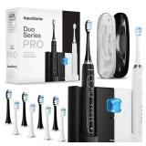 Aquasonic Duo Series PRO UV - ADA Accepted Electric Toothbrushes with UV Sanitizer - Inductive Charging Base - 5 Modes with Smart Timers - 10 Proflex Brush Heads & 2 Travel Cases