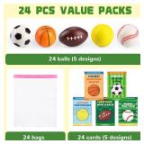 AT-DRESSINGDAY 24 Pack Valentines Day Gifts for Kids Valentines Cards With Sports Squeeze Balls Valentines Exchange Cards for Boys Girls School Classroom Prizes Party Favors