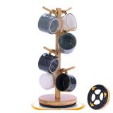 Krispmaild Mug Holder Tree, Upgraded 360° Rotated 8 Hooks Coffee Mug Holders for Counter, Bamboo Mug Rack Stand for Coffee Bar Accessories
