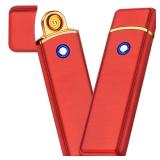 Electronic Lighter, Smart USB Rechargeable Lighter, Cool Electric Lighter Portable Dual Sided Ignition Windproof Flameless Lighter Lightweight Plasma Lighter for Indoor Outdoor(Red)