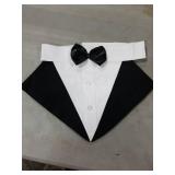 PUMYPOREITY Dog Tuxedo and Bandana Set, Formal Gentleman Dog Attire with Bowtie for Wedding, Birthday, Christmas, 2 Pieces/Pack, 2XL, Black
