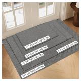 LEKEEPGO Door Mat 17x29, Non Slip Door Mat Indoor Entrance, Rubber Backing Front Indoor Door mats Washable Absorbent Low-Profile Entryway Entry Resist Dirt Inside Door Mats, Light Grey