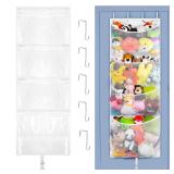 Woodoulogy Hanging Stuffed Animal Storage, Over Door Large Plush Toy Organizer with Metal Hook, Baby Accessory Holder Idea for Nursery, Doll & Bear Mesh Hammock Bag for Girl Boy Kid Room