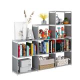 JIUYOTREE Portable Bookshelf, 9 Cube Closet Storage Organizer Bookcase,Clothes Storage for Living Room,Study Room,Bedroom, Grey