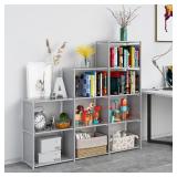 JIUYOTREE Portable Bookshelf, 9 Cube Closet Storage Organizer Bookcase,Clothes Storage for Living Room,Study Room,Bedroom, Grey