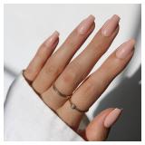 Glamnetic Press On Nails - Exposed | Medium Coffin Fake Nails with Nude Opaque Neutral, Salon Quality