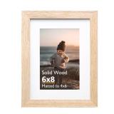 KINLINK 6x8 Picture Frame, Natural Solid Wood Frame with Acrylic Plexiglass for Pictures 4x6 with Mat or 6x8 without Mat, Tabletop and Wall Mounting Display Photo Frame 1 Pack