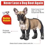Idepet Dog Suspender Boots, Tall Dog Boots Anti-Slip & Fall Waterproof Shoes Leggings, Adjustable Suspender Boots for Winter Snow Rain Hiking Paws Protector(Black, 7)