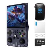 R36MAX Retro Game Console, 4.0 inch Retro Gaming Console with 128GB Memory, Video Game Consoles with 4000mAh Battery and 30+ Emulators, Gray