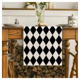 Artoid Mode Diamond Plaid Black Table Runner, Seasonal Halloween Party Kitchen Dining Table Decoration for Home Party Decor 13x60 Inch