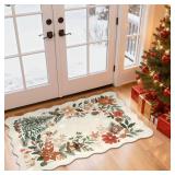 Lahome Floral Christmas Rug, 2x4 Washable Christmas Kitchen Rugs Indoor Ultra-Thin, Soft Christmas Rugs for Entryway Door Mat Holiday Rugs for Bathroom Bedroom, Beige/Multi