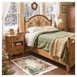 Lahome Floral Christmas Rug, 2x4 Washable Christmas Kitchen Rugs Indoor Ultra-Thin, Soft Christmas Rugs for Entryway Door Mat Holiday Rugs for Bathroom Bedroom, Beige/Multi