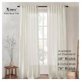 XTMYI Linen Curtains 96 Inch Long 2 Panel Set, Cream Sheer Pleated Curtain for Living Room, Modern Farmhouse Curtains for Dining Room Bedroom, Ivory Colored
