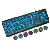 SABLUTE Large Print Backlit Keyboard, Wired USB Lighted Computer Keyboards with 7-Color & 4 Modes Backlit, Oversize Letters Keys Easy to See and Type, Keyboard Compatible for PC, Laptop