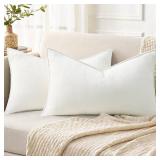 decorUhome Spring Couch Throw Pillow Covers 12x20 Set of 2, Decorative Soft Velvet Modern Cozy Chenille Lumbar Pillow Cases with Elegant Design for Sofa Bed Living Room Home Decor, Cream White