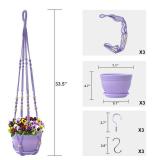 Checrxy Macrame Plant Hanger with Pot, 3 Set Hanging Planters for Indoor Plants, Handmade Cotton Rope Boho Home Decor, Idea Gift for Anyone, Includes Plant Holders, Pots, Plates and Hooks (Purple)