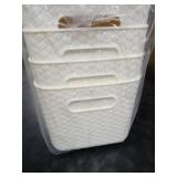 4pk Woven Pattern Plastic Storage Containers with Bamboo Lid White