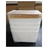 4pk Woven Pattern Plastic Storage Containers with Bamboo Lid White