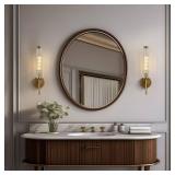 fansimone 18.9 Solid Brass Wall Sconce with Ribbed Groove Glass Tube - Gold Wall lamp Includes Bulbs - Modern Brushed Copper Wall Sconces for Bathroom, Living Room, Hallway, Staircase, Mirror