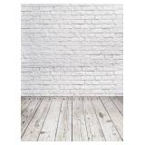 Dudaacvt 5x7FT White Brick Wall with Wooden Floor Photography Backdrop - Kids & Adults Birthday Portrait Banner