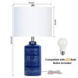 JUNNAI 24.5 Navy Blue Table Lamp Modern Bedside Ceramic Lamps for Living Room 3-Way Dimmable Entryway Nightstand Farmhouse Lamp for Home Office Bedroom, Bulb Included