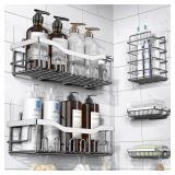 EUDELE 5-Pack Rustproof Stainless Steel Shower Caddy No Drill Adhesive Bathroom Organizer with Large Capacity, Spacious Shower Shelves for Inside Shower, Kitchen & Home Decor Storage-XL Size