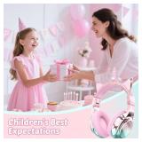 QearFun Kids Unicorn Headphones with USB C for Girls with Microphone, 85/94dB Safe Volume Limiter, Tangle-Free Cord, Share Port, Foldable Sparkly Wired Headset for School, Travel, Tablet, iPad